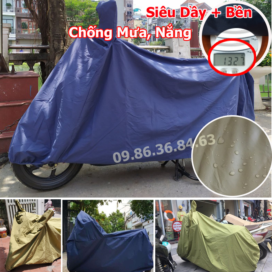 Bạt Che Xe Máy Cao Cấp Có Tai Gương Siêu Dầy, Nặng Vải Dù Siêu Bền SẢN XUẤT TẠI VIỆT NAM