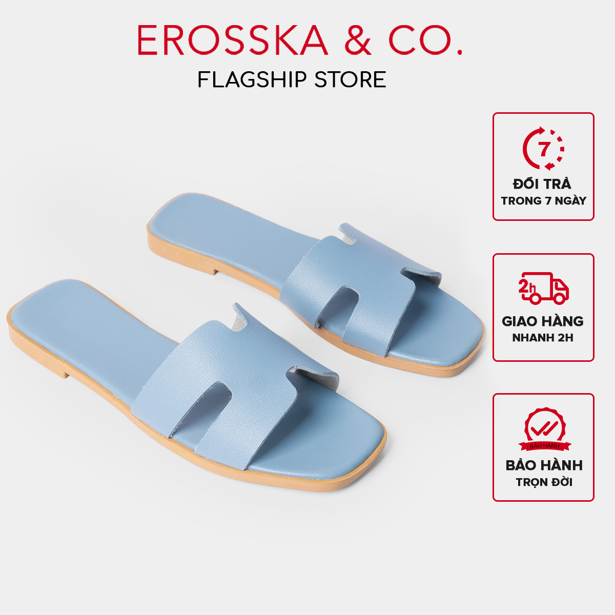 Dép nữ thời trang đế bằng Erosska 2022 quai chữ H thời trang Erosska màu đen - DE036