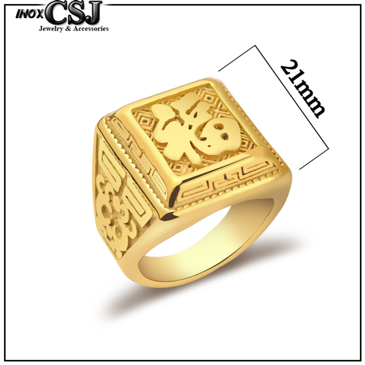 Nhẫn Titan cao cấp chữ Phước màu vàng siêu đẹp bền màu - tặng hộp - Đeo tay vạn sự may