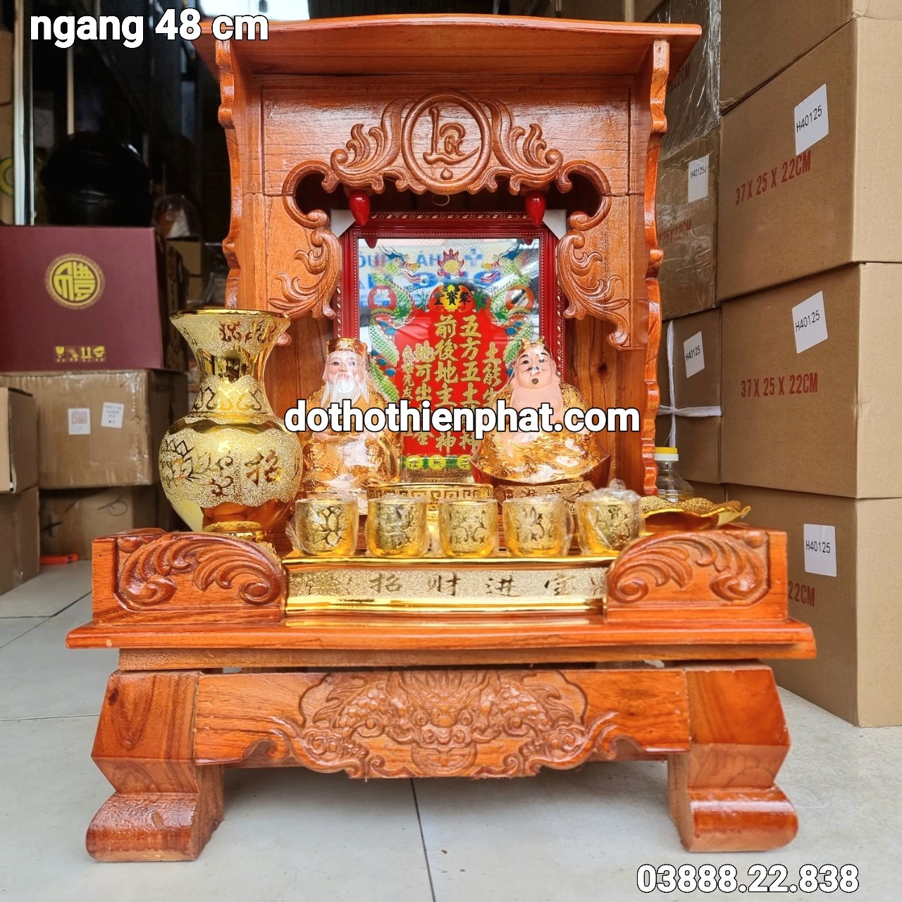 Combo Bộ bàn thờ thần tài ông địa gỗ xoan ngang 48cm