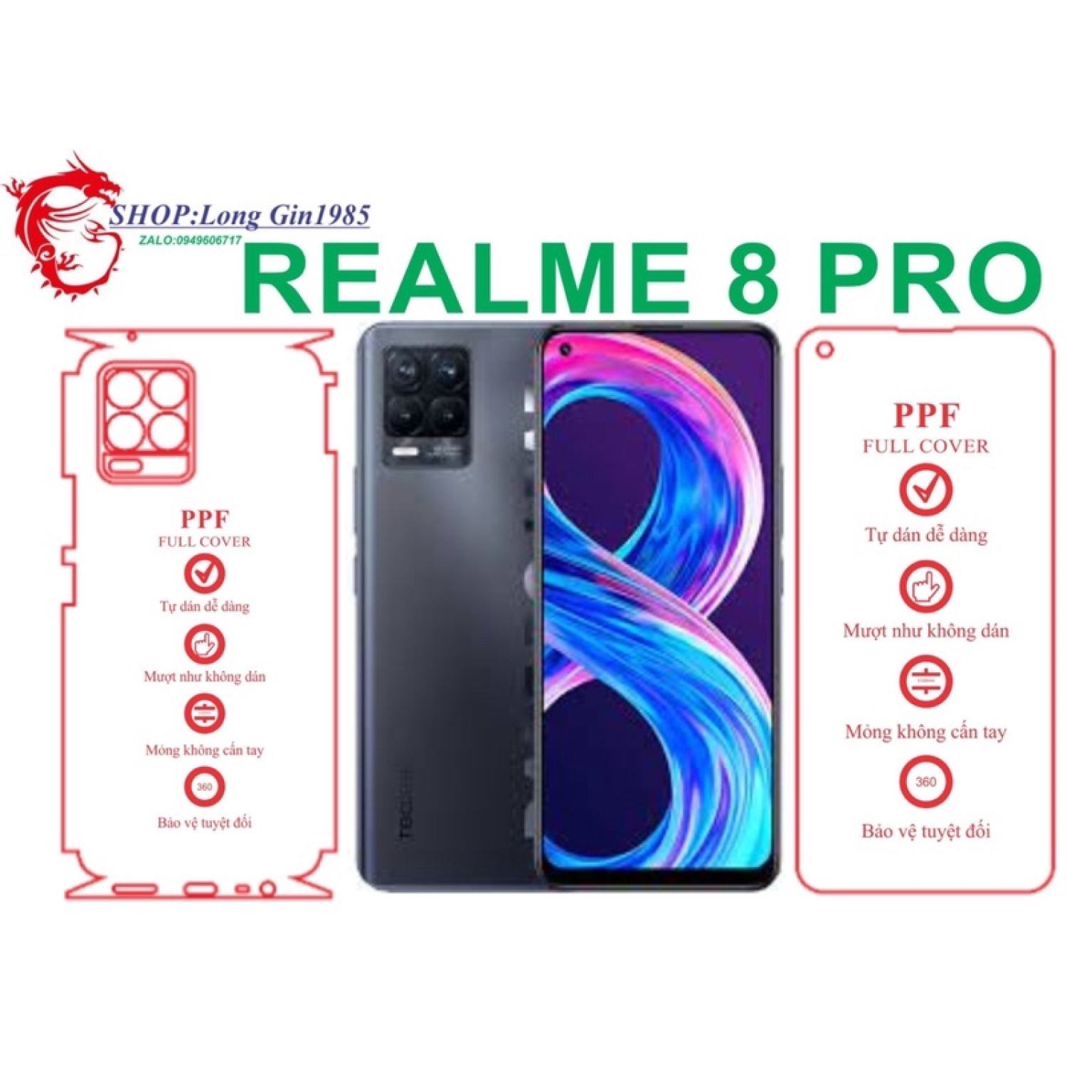 Realme 8 Pro miếng dán trong Ppf mặt sau và mặt trước chống va đập chống trầy xước