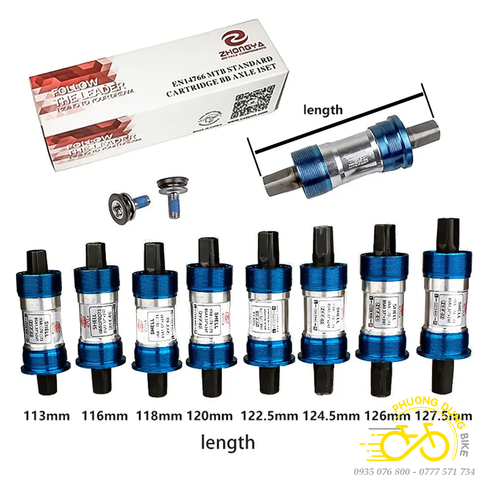 Trục giữa cốt vuông bạc đạn xe đạp zhongya - nhiều cỡ