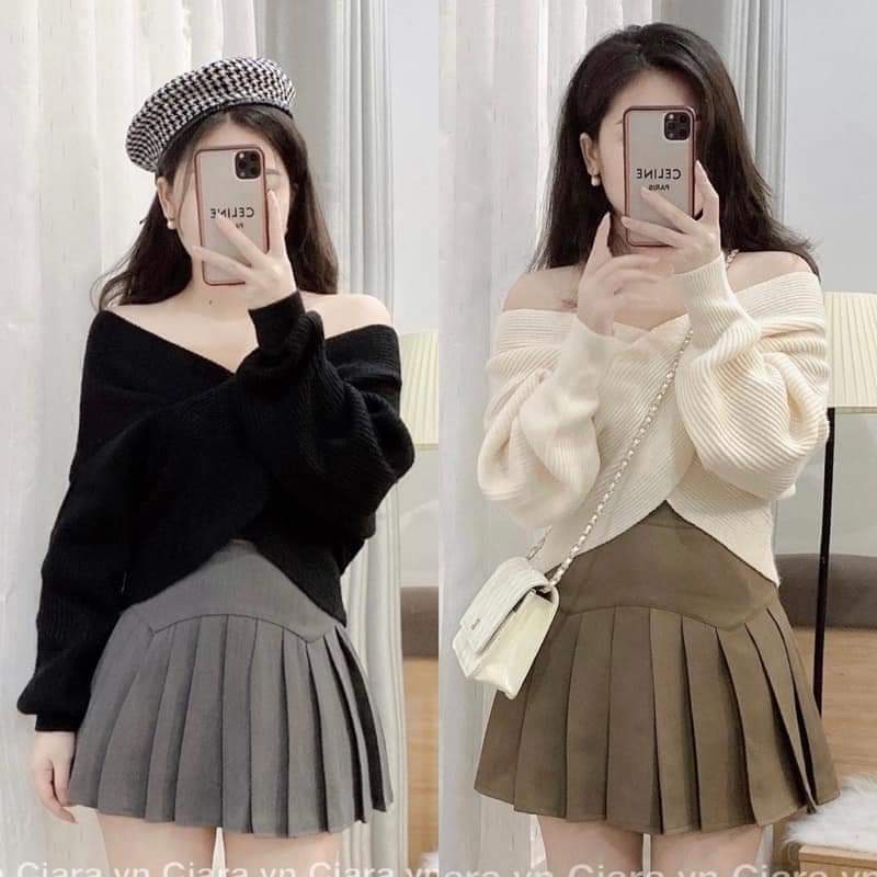 Áo len nữ vạt chéo - ảnh thật