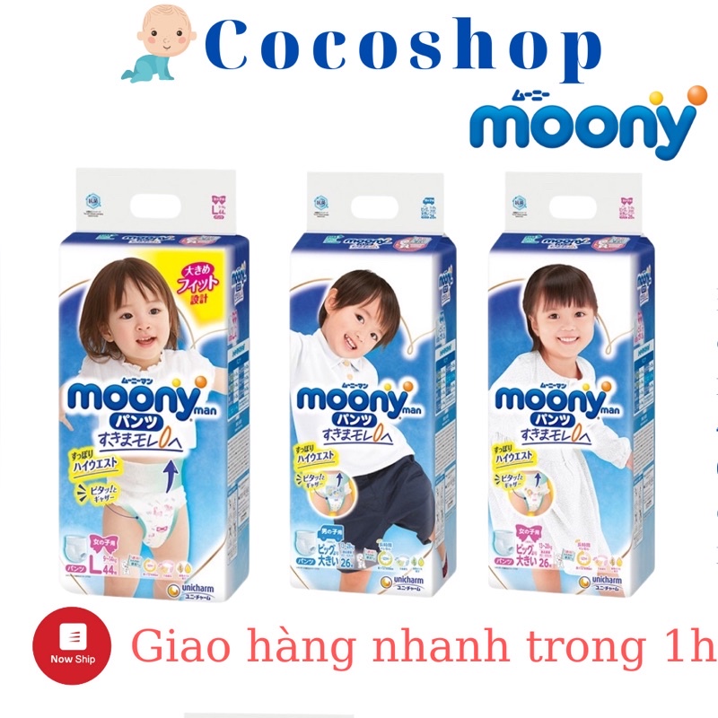 Tã/Bỉm Quần Moony Nhật các size M58/ L44/ XL38/ XXL 26 _Cocoshop