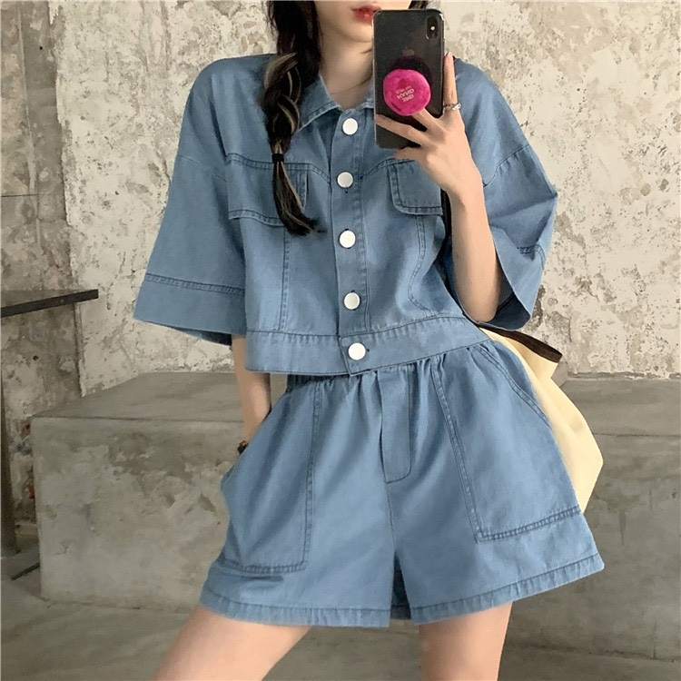 Áo khoác jean nữ dáng ngắn, áo khoác jean lửng, sét quần short và áo jean có bán lẻ_g7