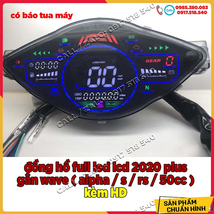 Đồng Hồ LCD Wave A 2017 - 2021 Mẫu 2020 - 2021Plus full LED ( Gắn Như Zin Có Báo Tua )