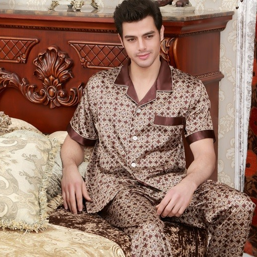 NG057N - Bộ pyjama nam ngắn tay chất lụa hàng nhập