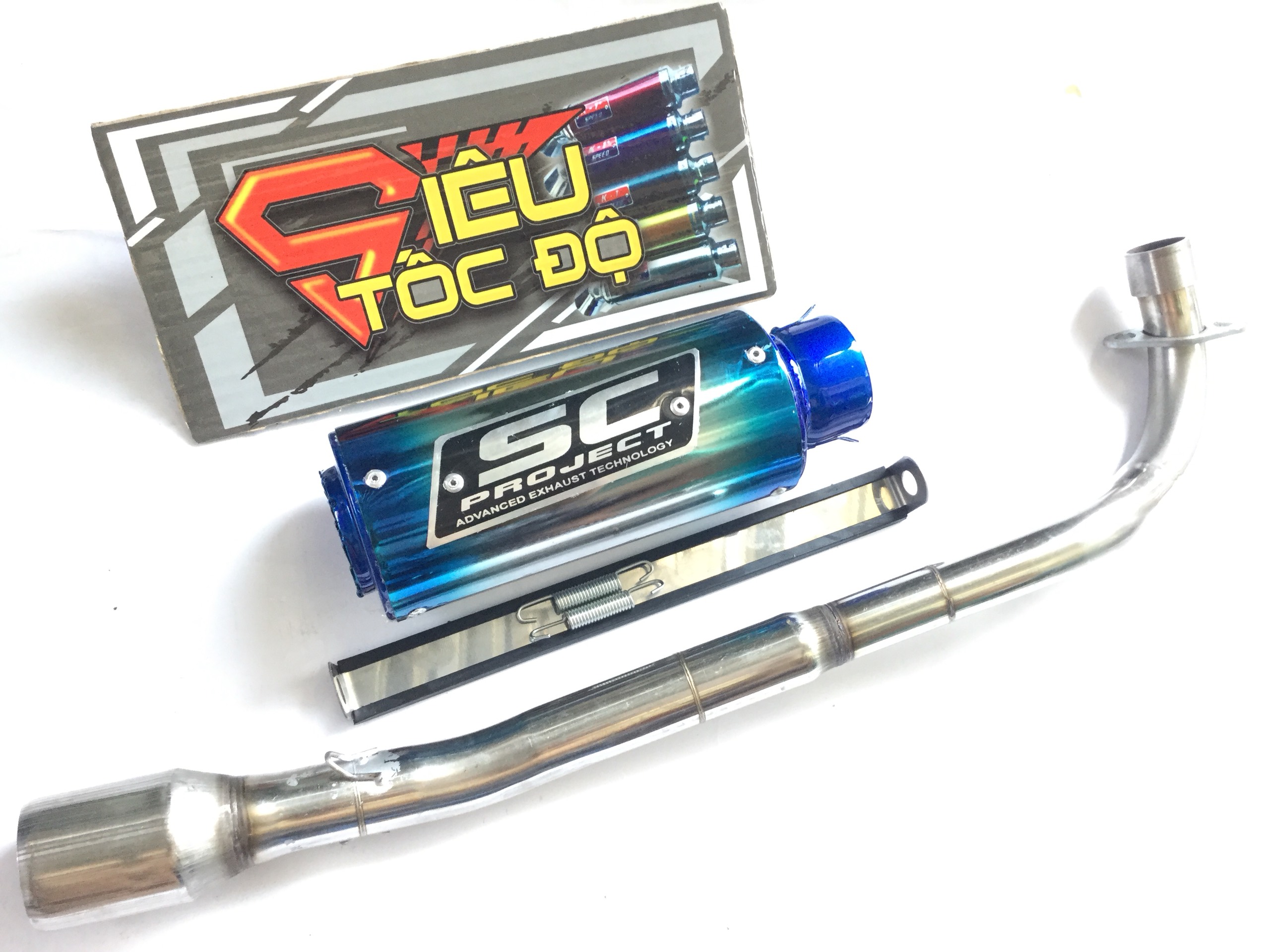 Combo sc xéo đuôi xanh bao gồm cả cổ pô độ cho xe sirius rc, jupiter, taurus,......