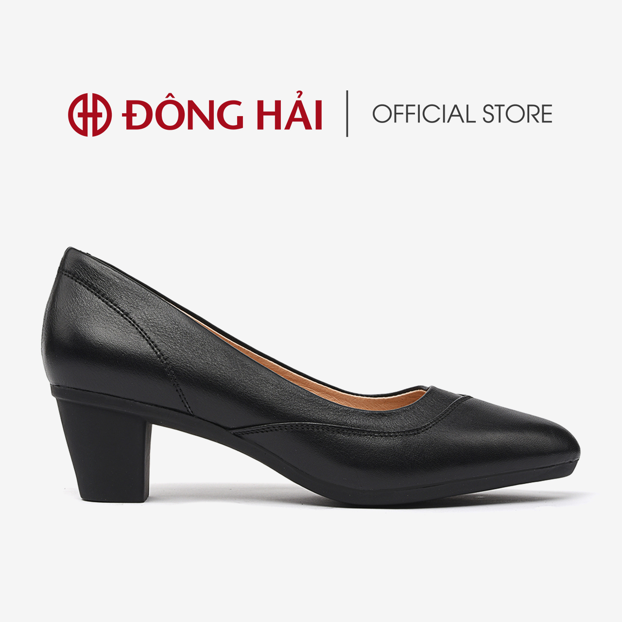 Giày cao gót nữ Đông Hải da bò cao cấp thiết kế mũi nhọn gót vuông thanh lịch cao 5cm - G8228