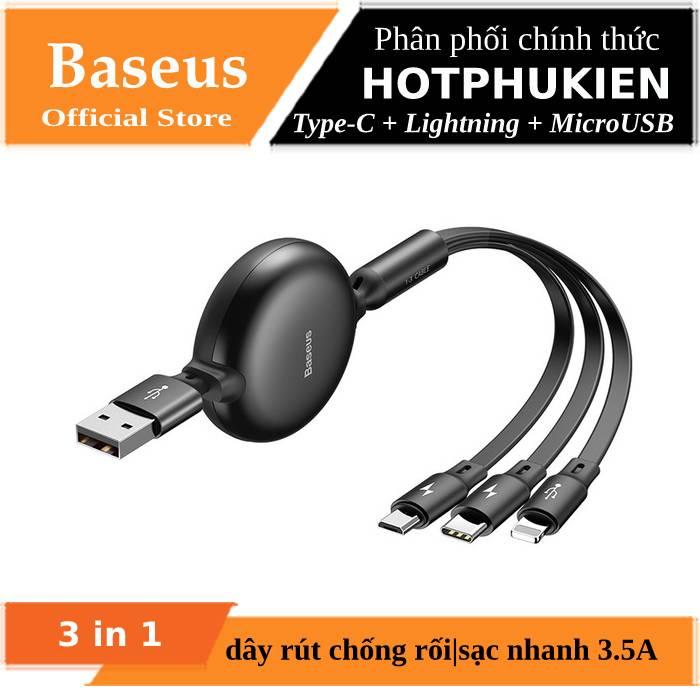 Dây Cáp sạc dây rút 3 in 1 Type-C Lightning Micro USB thế hệ 2 hiệu Baseus Little - phân phối bởi HotPhuKien