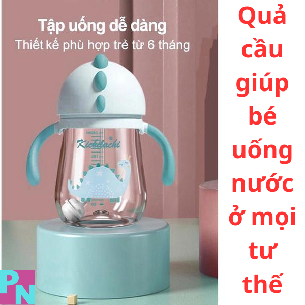 Bình nước cho bé bình nước có ống hút bình tập uống cho bé bình nước chống sặc chống đổ 240ml Kichilachi hình khủng long
