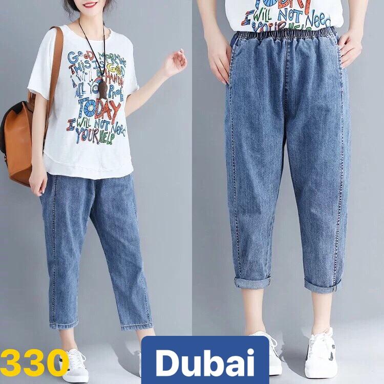 QUẦN JEAN BAGGY NỮ CHẤT BÒ XANH LƯNG THUN CẠP CHUN TRƠN LƯNG CAO NÂNG MÔNG HÀN QUỐC CAO CẤP DB-330 - DUBAI FASHION
