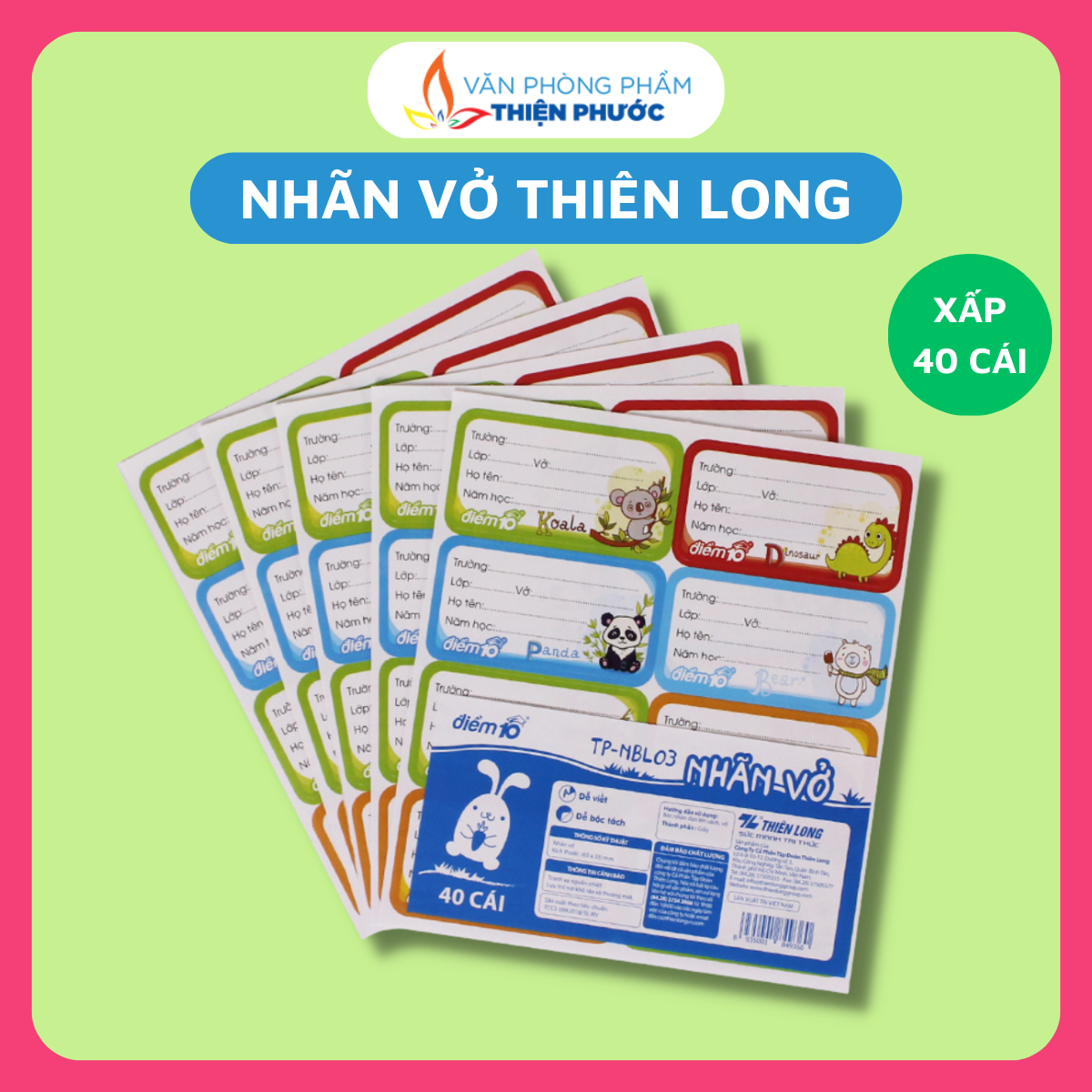Nhãn vở môn học Thiên Long TP-NBL03 [40 cái /xấp] THIỆN PHƯỚC