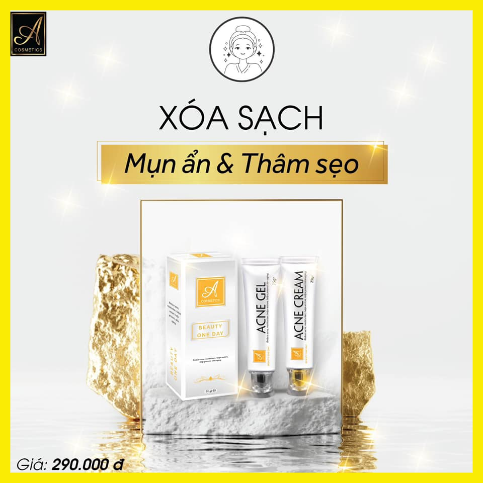 Bộ mụn siêu tốc A - Phương Anh Mẫu mới 2021-Ngừa mụn siêu tốc độ A - Combo Beauty One Day Acne Gel + Acne cream Chính hãng