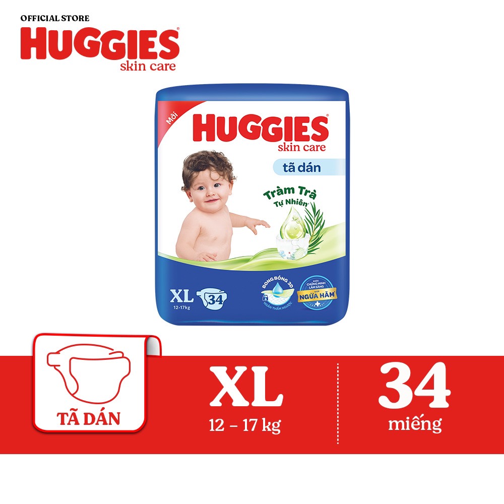 Tã Dán Huggies hương tràm trà Size XL34 (12-17kg 34 miếng)