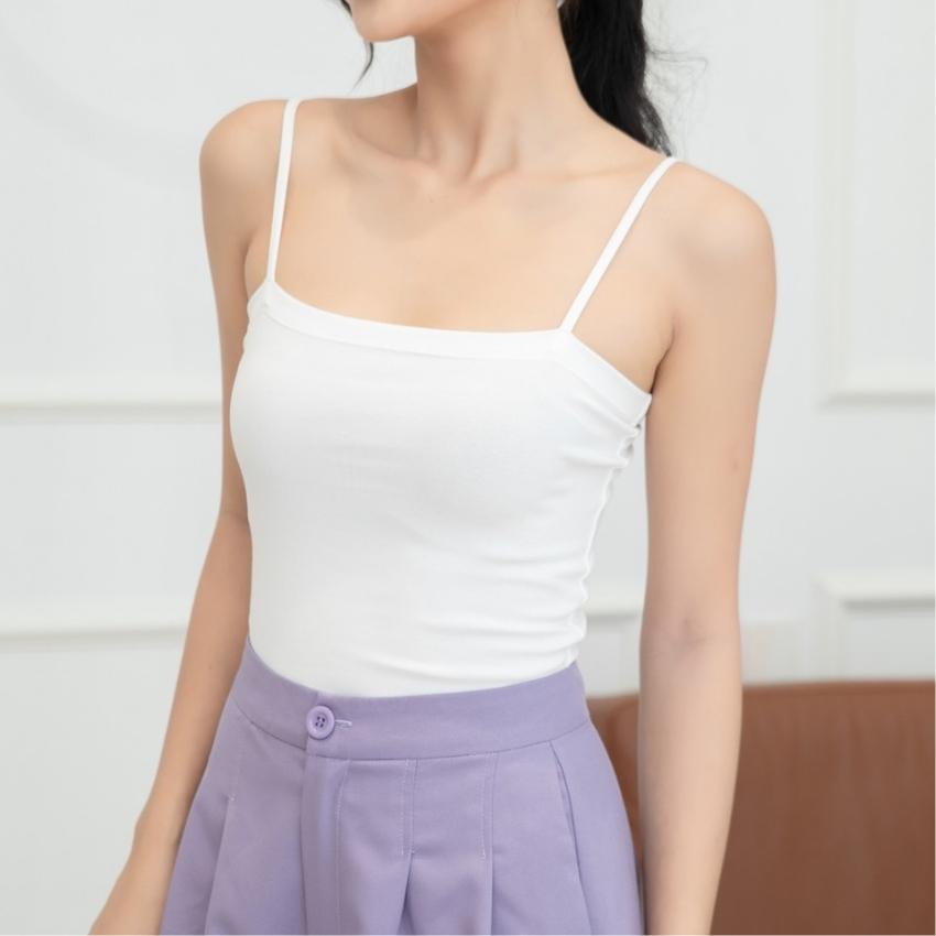 Áo thun 2 dây croptop nữ chất thun cotton co giản mền mại mịn màng -tn gumac