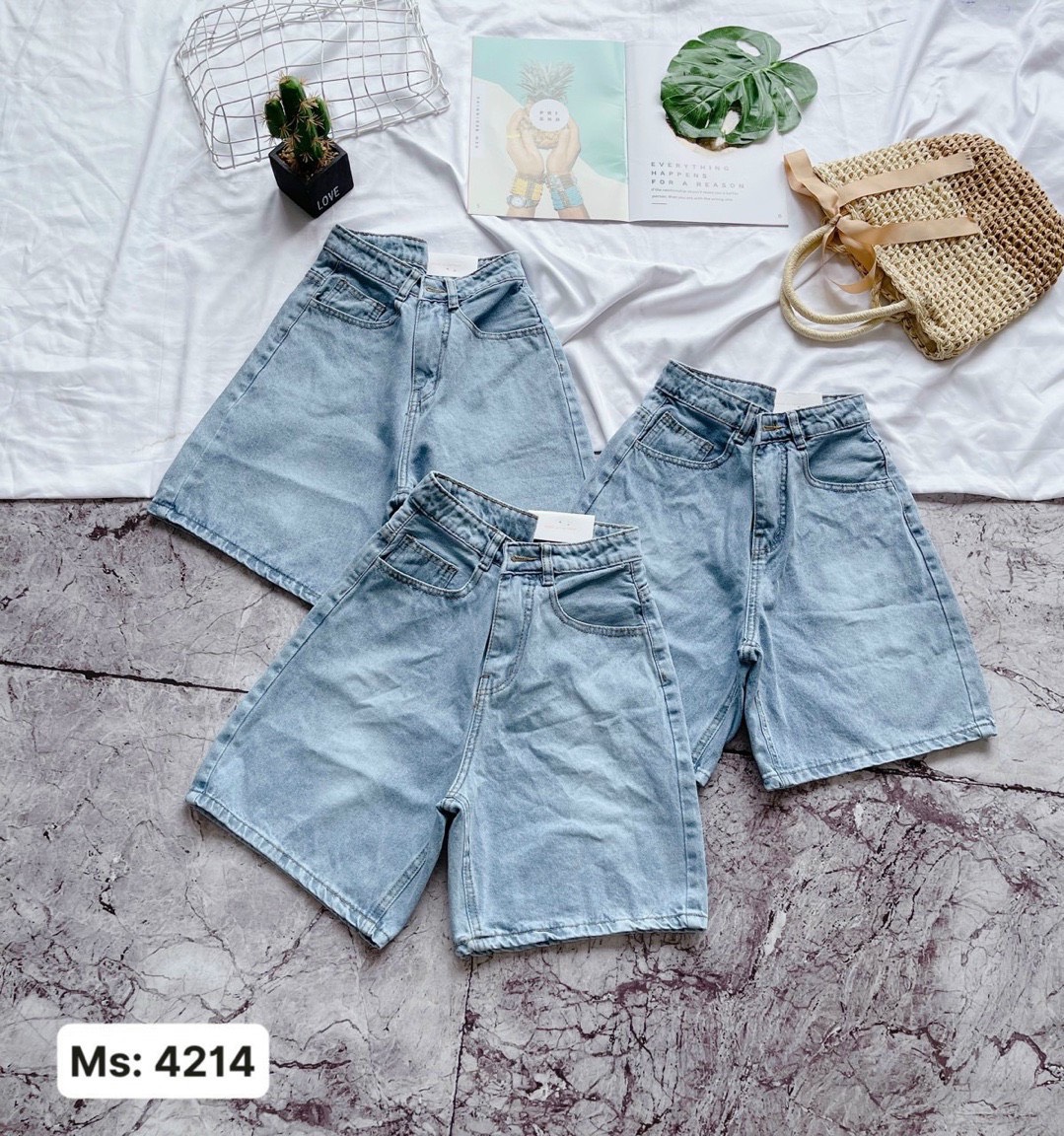 Quần Short Ngố Jean Nữ Trơn-JT