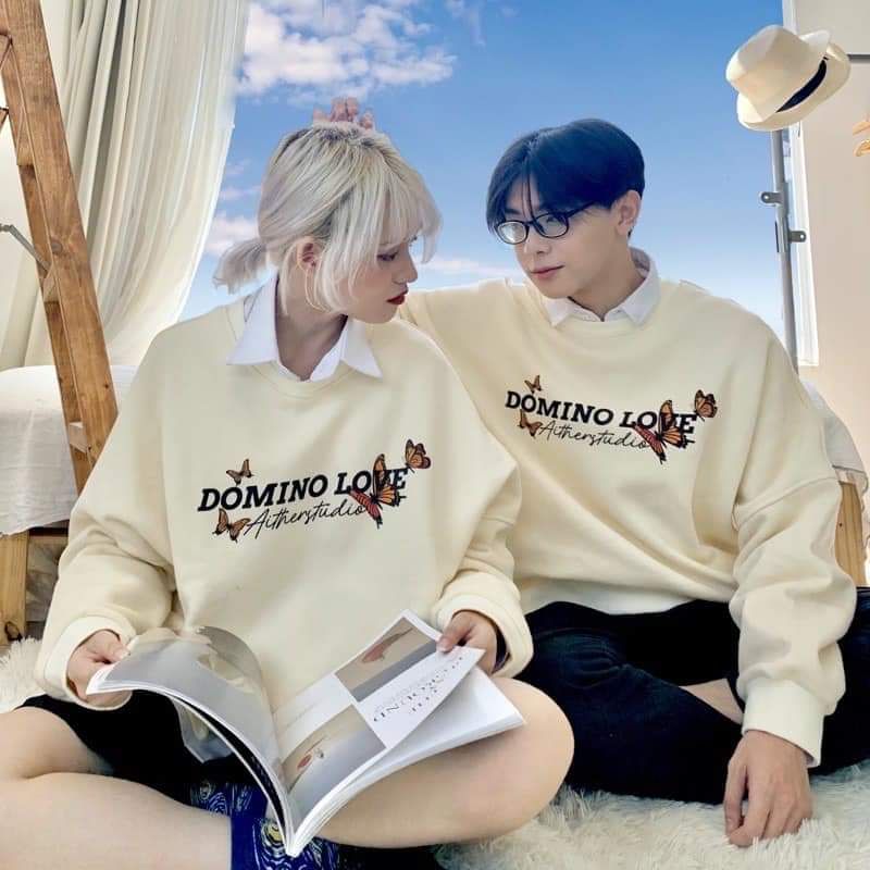 Áo Sweater nỉ họa tiết  tình yêu (trong luong tu 40kg den 65kg)