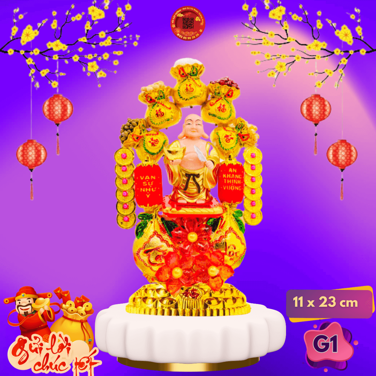 Tháp tỏi tài lộc thần tài Di lặc năng lượng mẫu vip có đèn - TỎI CÁT TƯỜNG
