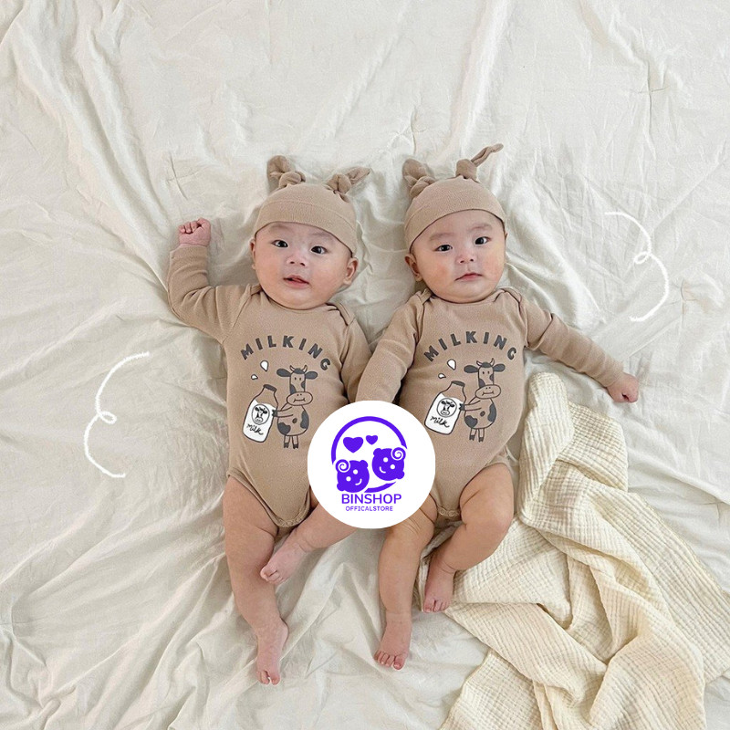 Bodychip dài tay cho bé trai, bé gái kèm mũ, body đùi bodysuit cho bé mẫu quần áo sơ sinh cho bé 0-12M