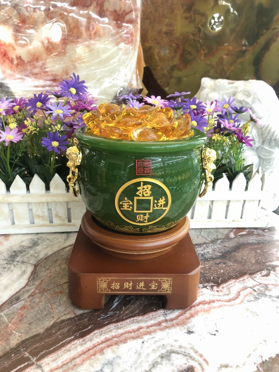 Thố đá ngọc xanh lá - Cao 18cm