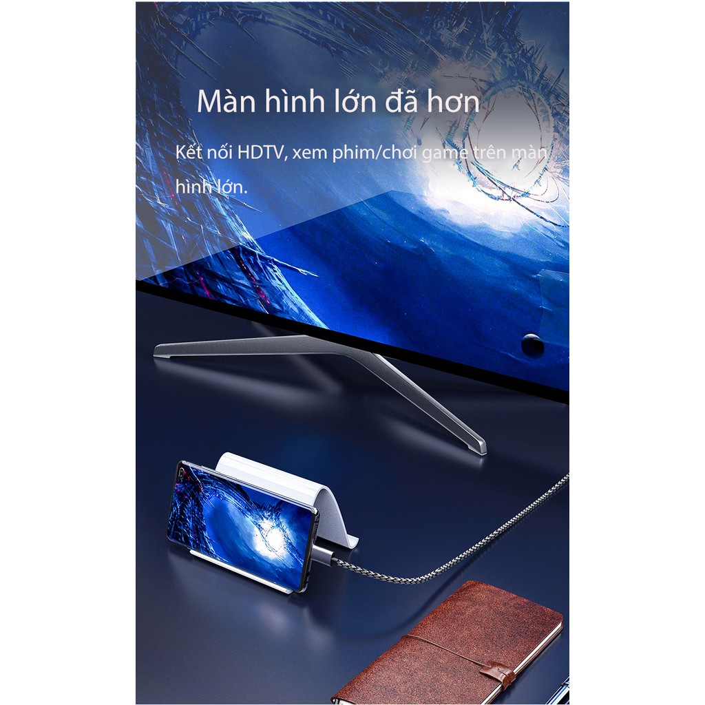 Cáp chuyển đổi USB Type C sang HDMI 2.0 HD-4K, 1m/ 2m