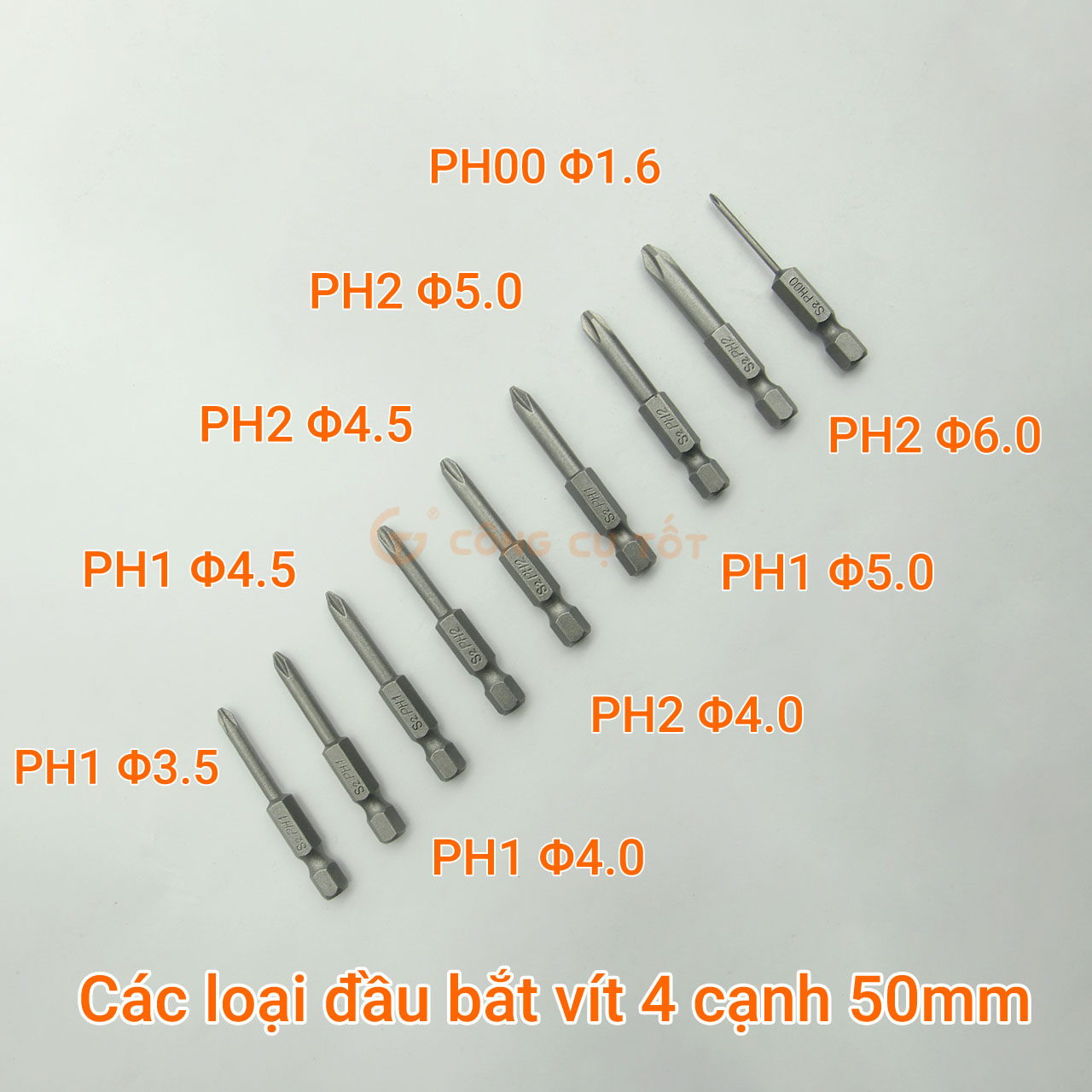 Đầu bắt vít 4 cạnh PH2 chuôi lục size tùy chọn