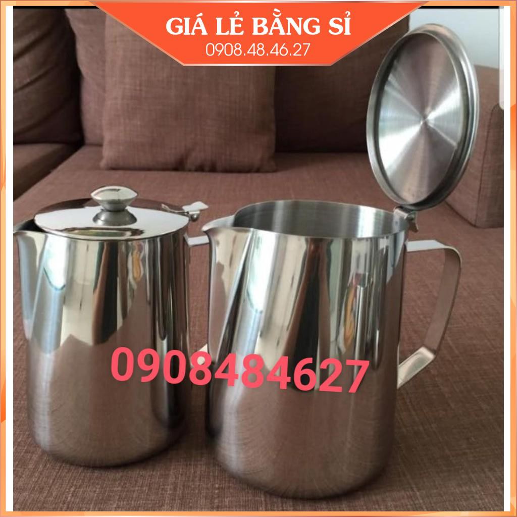 Ca đánh sữa inox cao cấp 304 có nắp đủ dung tích