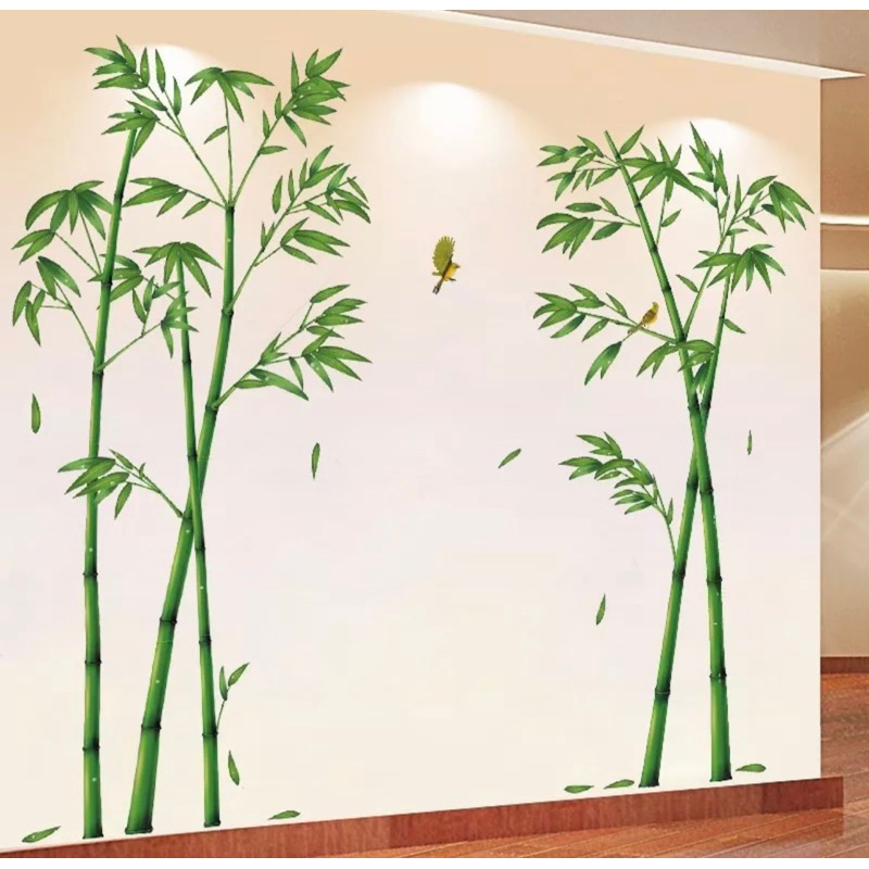 Decal dán tường trúc sen và tán lá