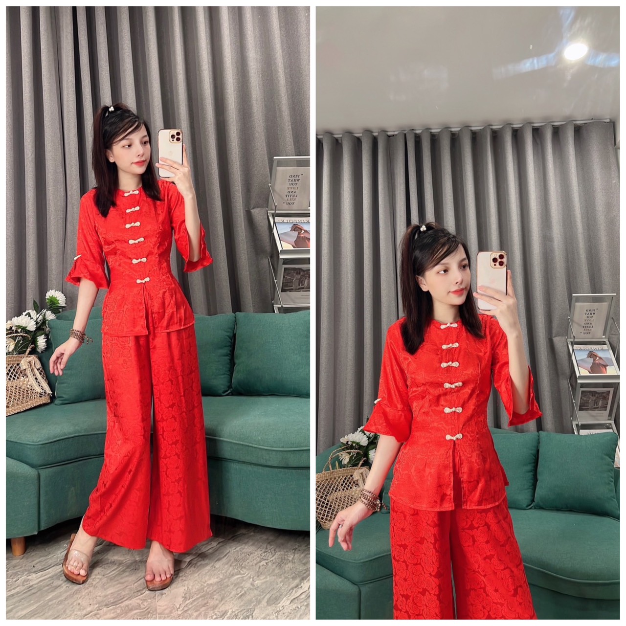 [FreeShipMax] BỘ ÁO BÀ BA LỤA GẤM TAY XÒE MẪU 2