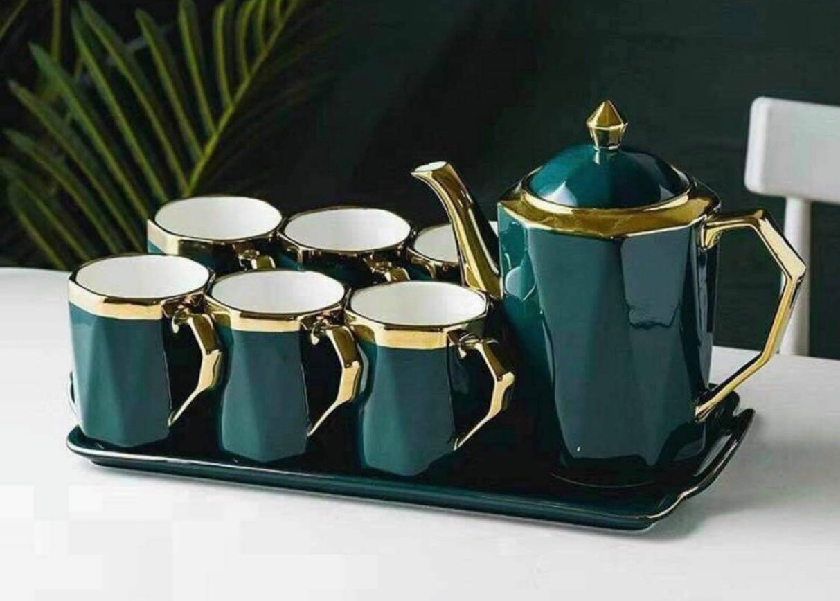 Bộ bình trà men xanh cổ vịt. Gốm sứ cao cấp.