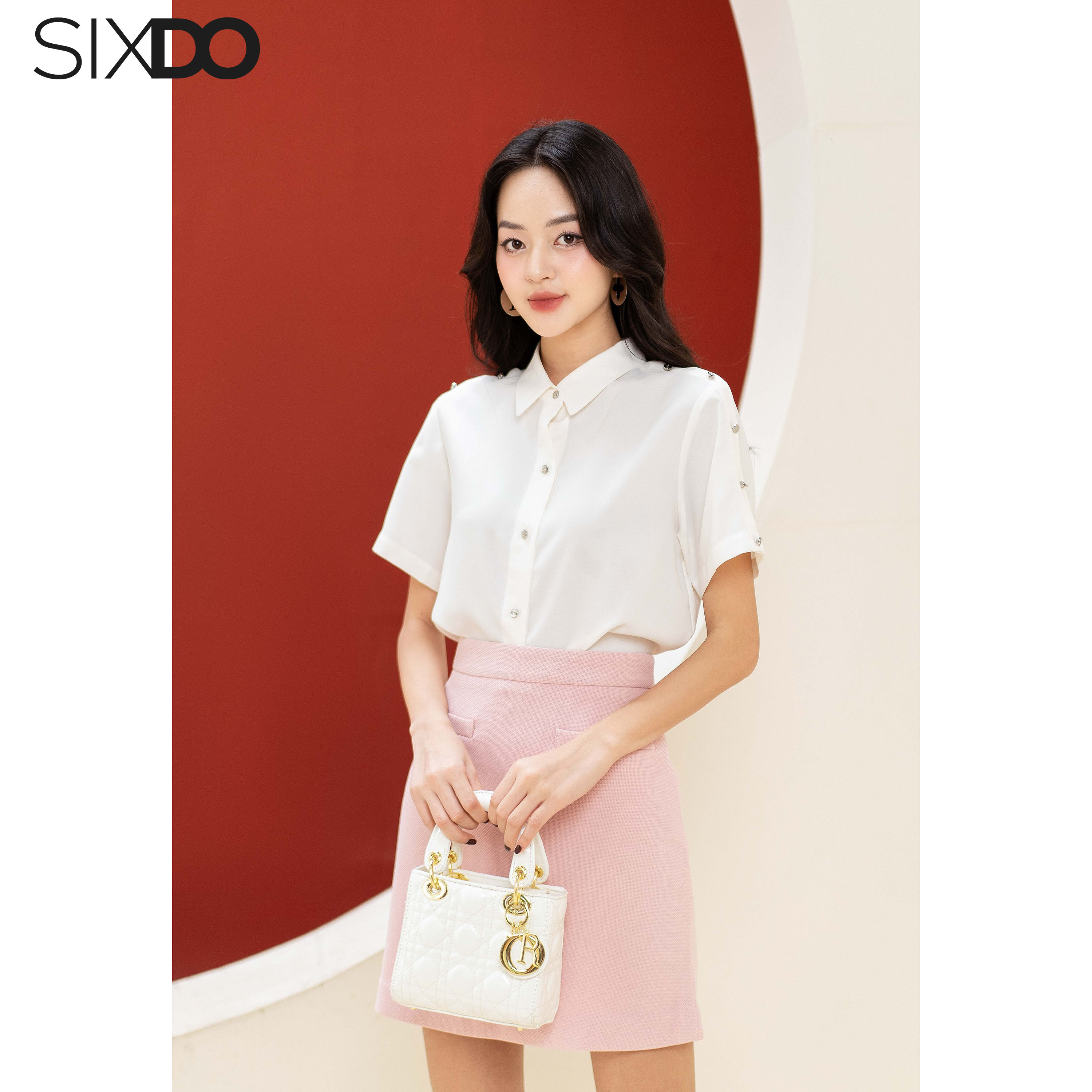 Chân váy hồng dáng chữ A thanh lịch SIXDO (Pink A-line Mini Woven Skirt)