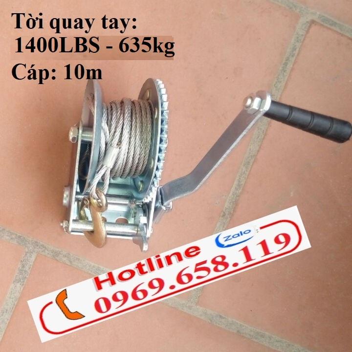 Tời quay tay mini, tời tay1400LBS, tải  635kg, kèm cáp 10m và móc, bảo hành 6 tháng