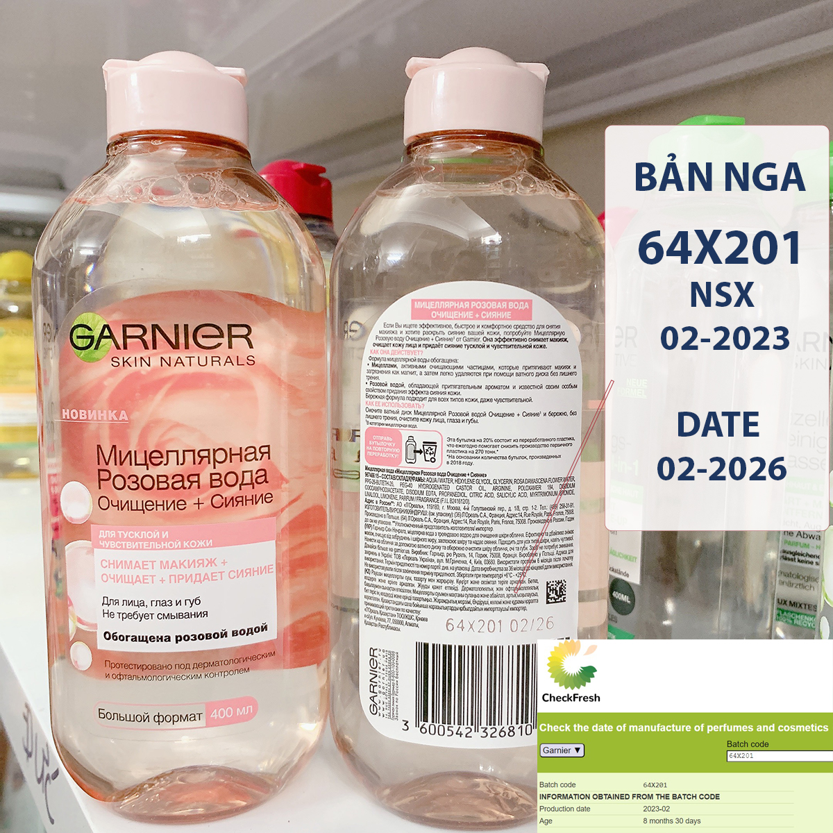 Tẩy trang Garnier Micellar bản Nga Đức Pháp - Lọ 400ml
