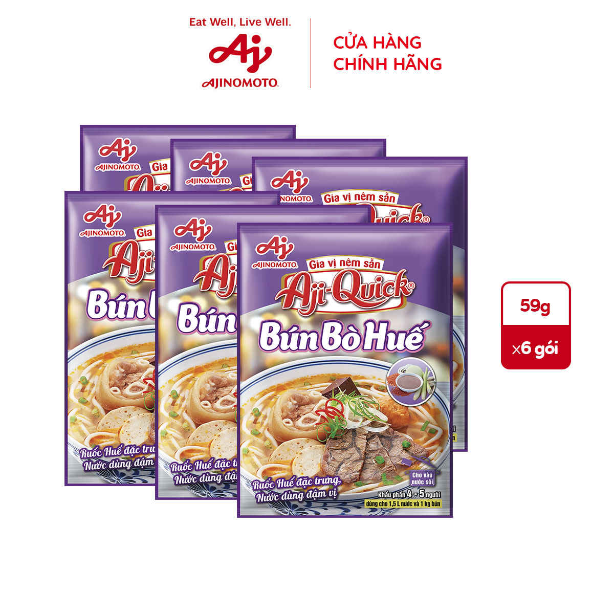 Lốc 6 gói Bún Bò Huế Aji-Quick 59g