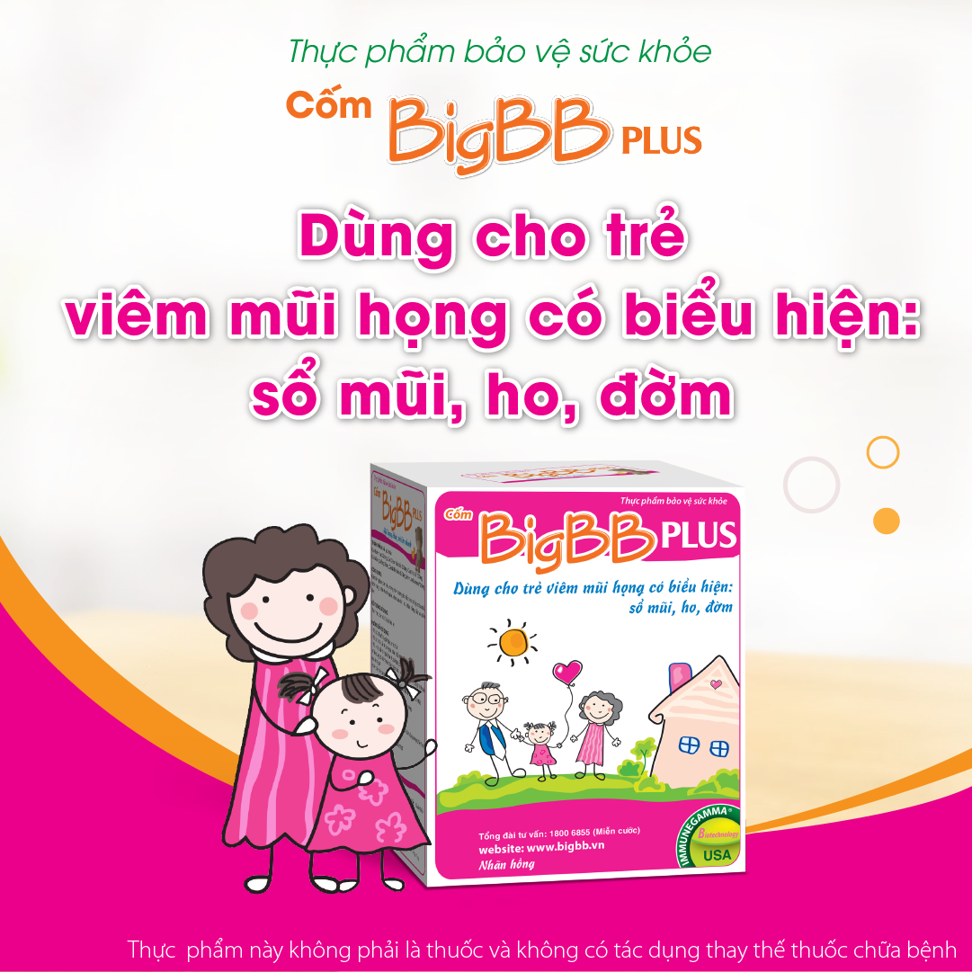 Cốm Bigbb Plus - Hỗ trợ giảm các triệu chứng ho, đờm nhiều, đau rát họng, hắt hơi, sổ mũi, khản tiếng do viêm họng.