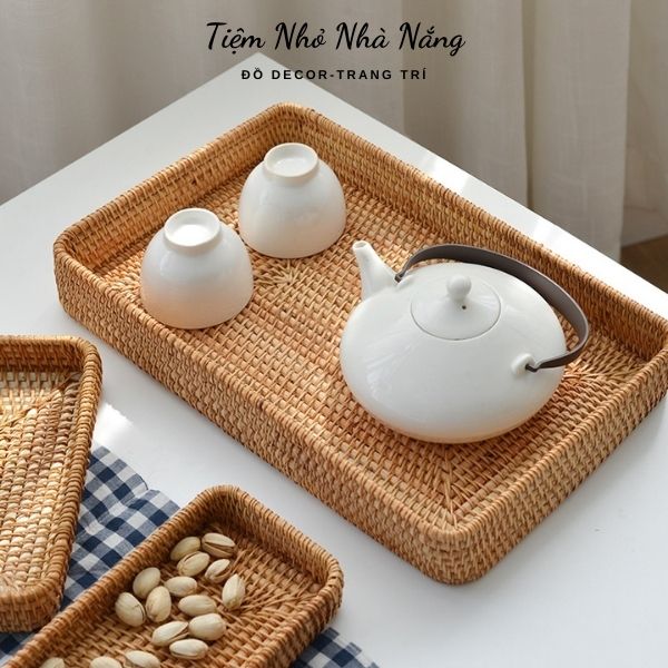 Khay đựng đồ mây tre đan, khay mây decor trang trí, chụp ảnh