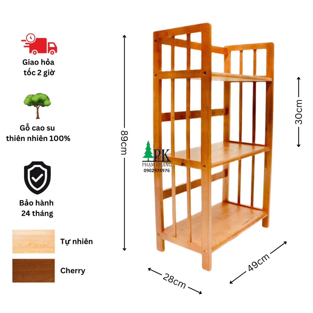 Kệ sách gỗ 3 tầng rộng 50 cm start decor - gỗ cao su tự nhiên - màu gỗ tự nhiên/ vàng cherry