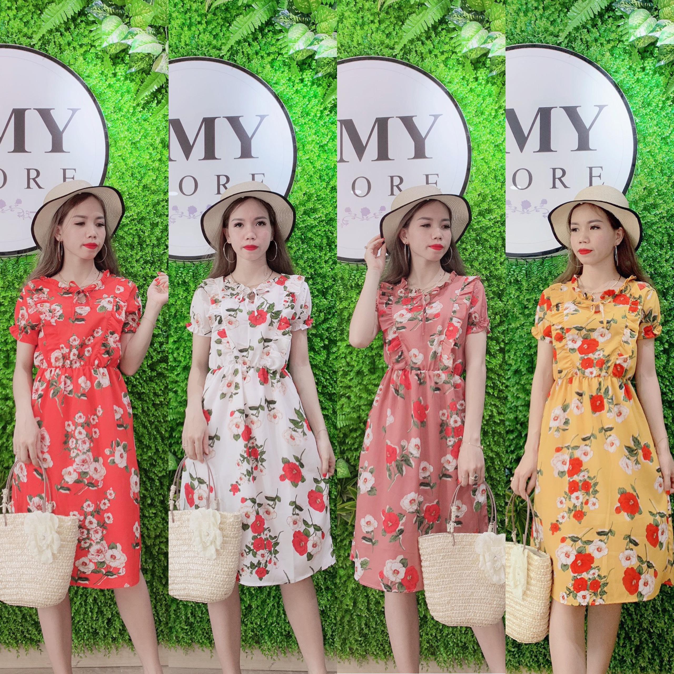 (Ảnh thật) Đầm Hoa Váy Hoa Cột Nơ Dễ Thương
