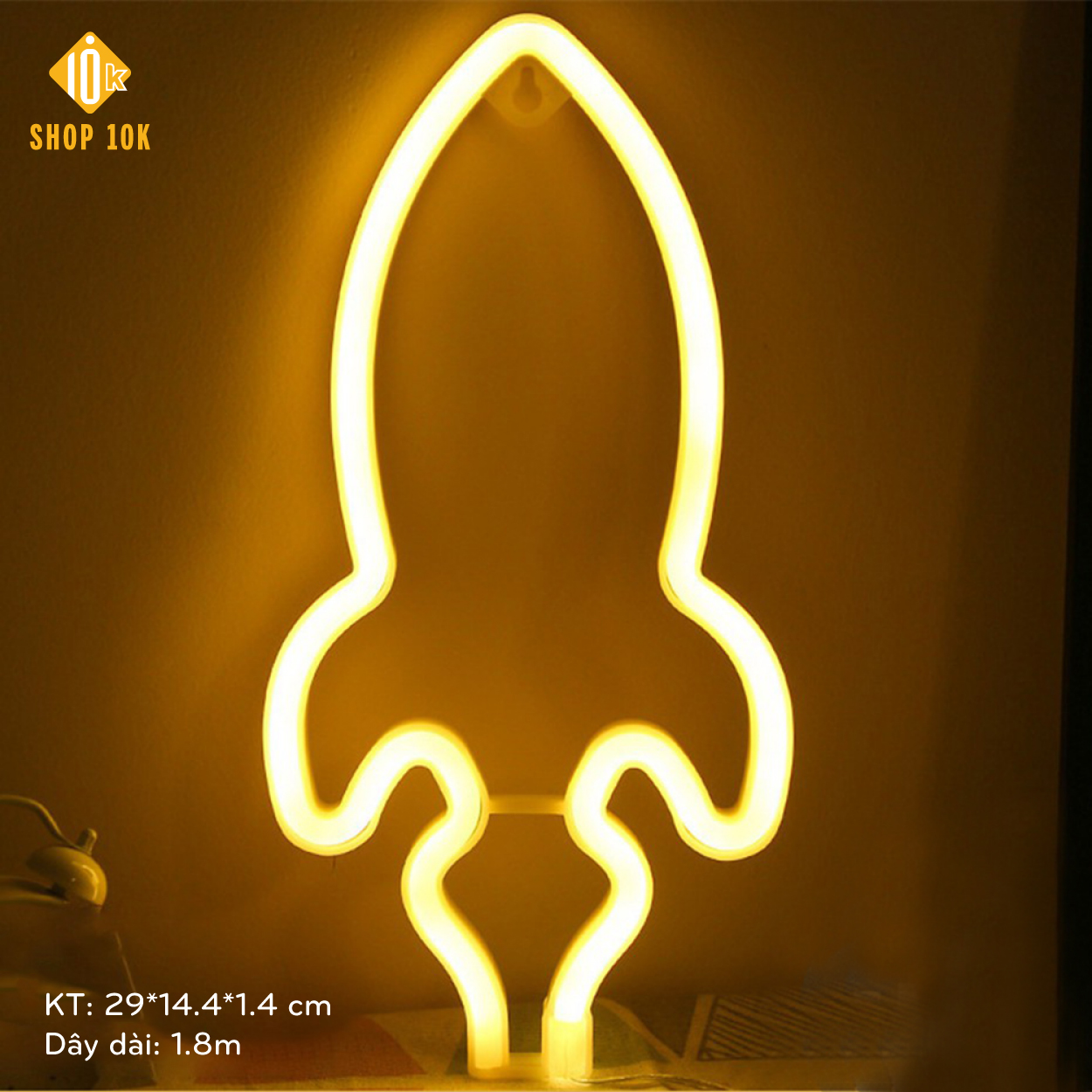Đèn led neon trang trí hình tên lửa nhiều màu sắc