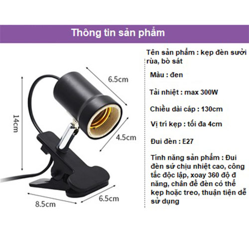 Kẹp đèn sưởi liền chụp cao cấp