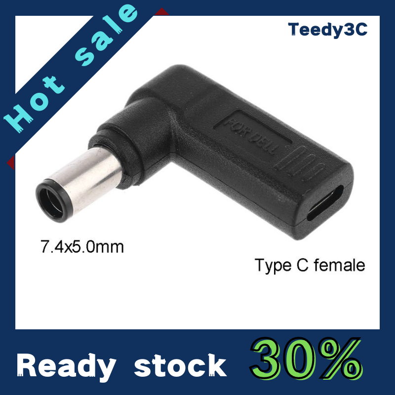 90 Degree USB-C Type-C Female to 7.4x5.0mm DC Male Plug Adapter for DELL Laptop Conversion Plug