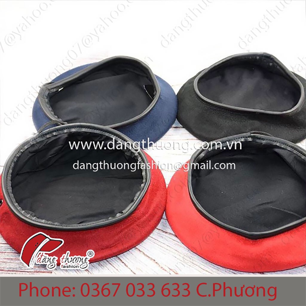 [HÀNG CÓ SẴN]Mũ nồi beret nỉ dạ ĐỎ viền da đen