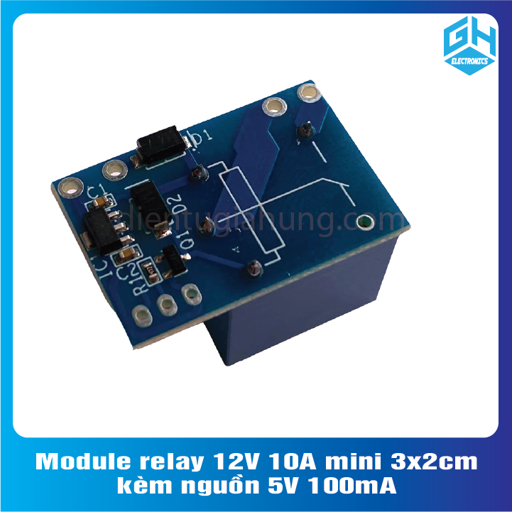 Module relay 12V 10A mini 3x2cm - kèm nguồn 5V 100mA