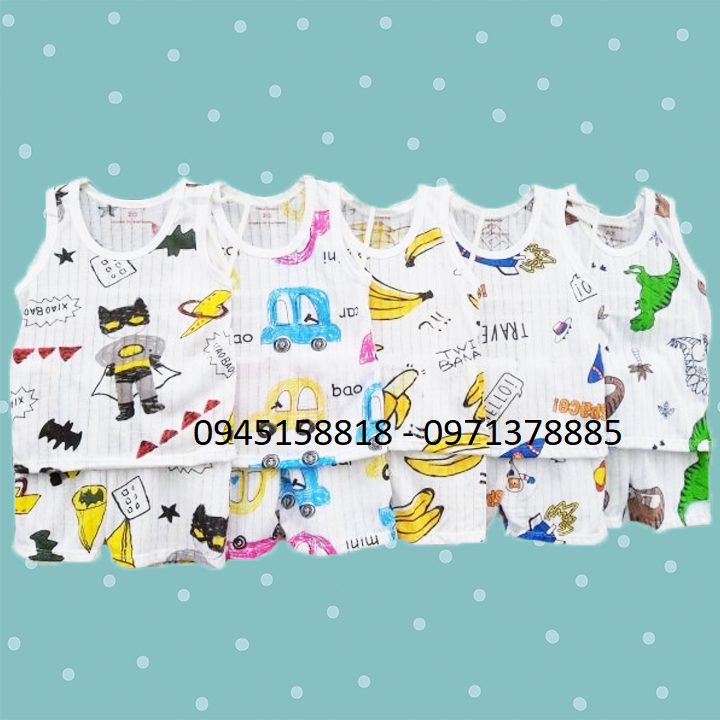 Bộ cotton giấy sát nách cho bé từ 3-14kg