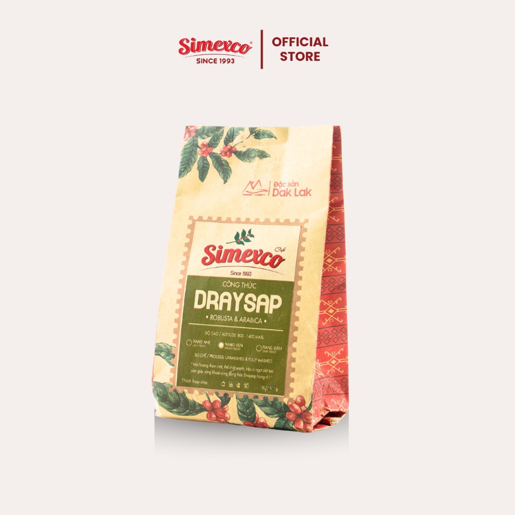 Cà phê rang mộc Simexco pha phin, pha máy - Công thức Draysap (túi 250g) - Cafe 30% Arabica 70% Robusta