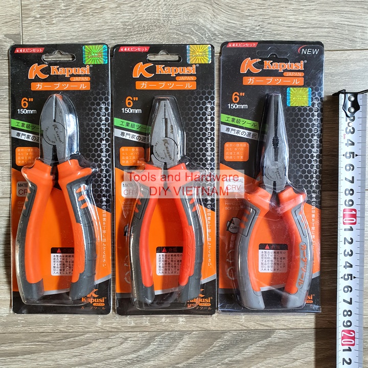 Bộ 3 kìm điện, kìm cắt, kìm nhọn hãng kapusi japan cao cấp cỡ 6 inch/150mm, bảo hành 12 tháng