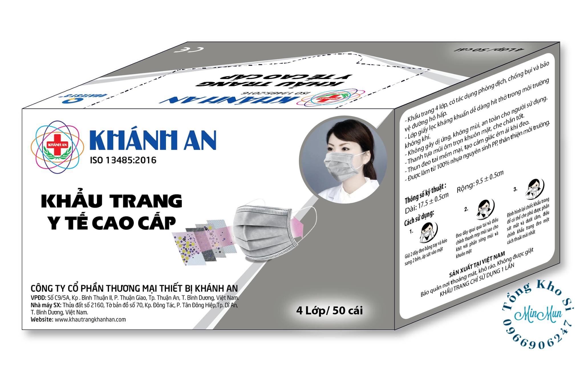 Hộp 50 cái khẩu trang y tế Khánh An 4 lớp kháng khuẩn cao cấp