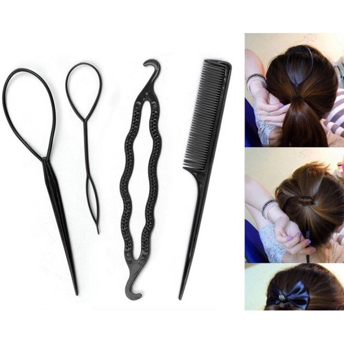 Bộ 4 món dụng cụ làm tóc làm phồng tóc, búi tóc củ tỏi , tạo khiểu tóc đa năng