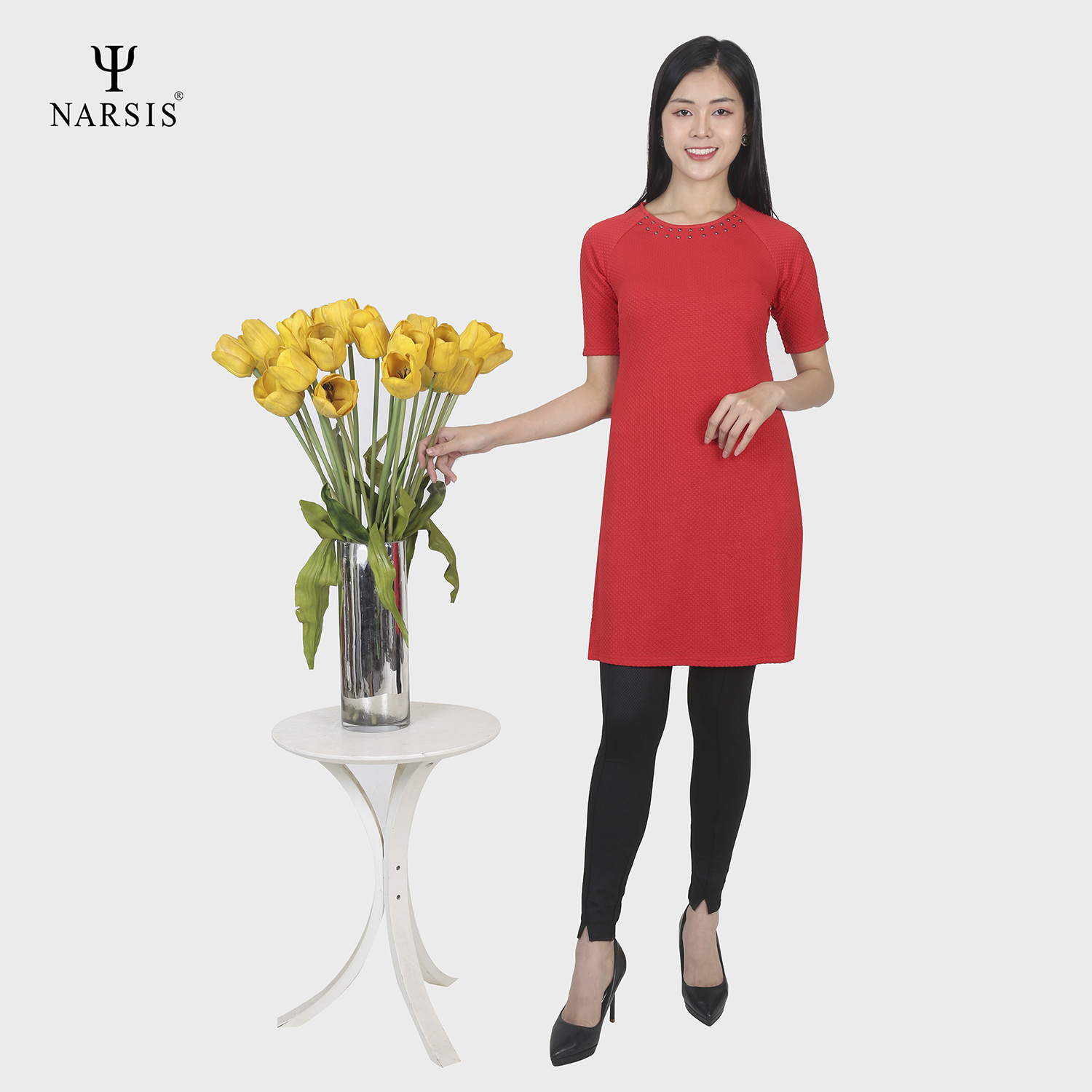 Áo dài cách tân Narsis L7091 màu đỏ